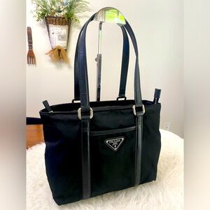 PRADA Saffiano-Trimmed Tessuto Tote